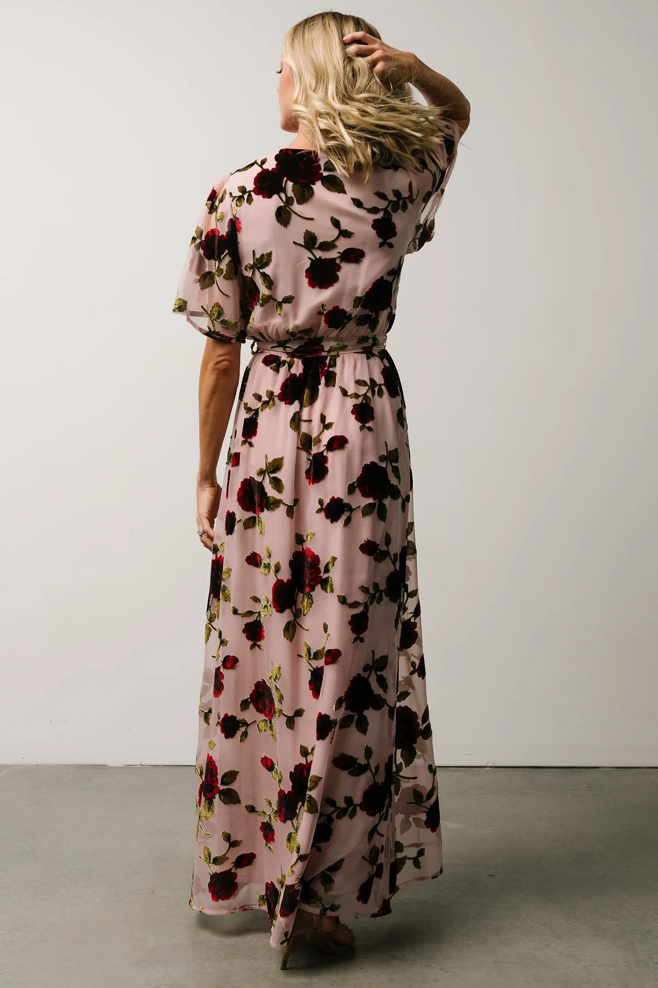 Parisian Velvet Maxi Dress | Blush Rose Floral sold by Baltic Born product image thumbnail 3
