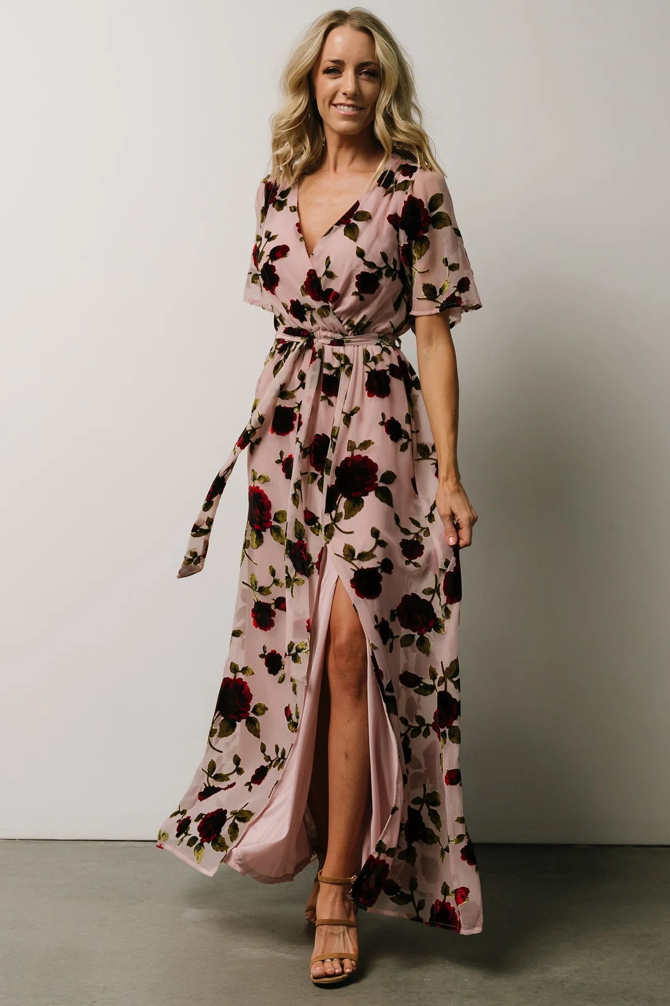 Parisian Velvet Maxi Dress | Blush Rose Floral sold by Baltic Born product image thumbnail 4