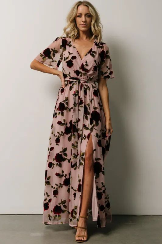 Parisian Velvet Maxi Dress | Blush Rose Floral sold by Baltic Born