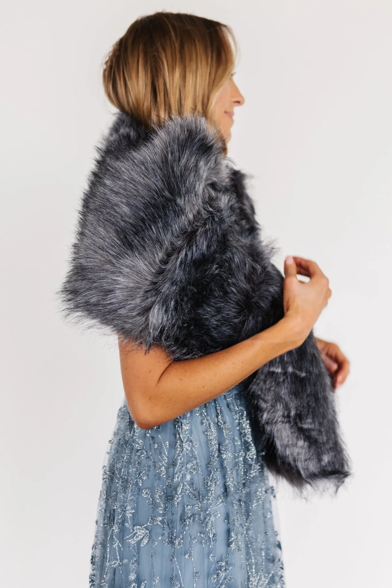 Valerie Faux Fur Shawl | Dark Gray sold by Baltic Born product image thumbnail 3