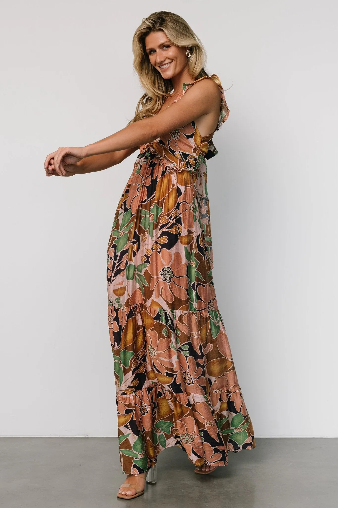 Nylah Back Tie Maxi Dress | Mocha Multi sold by Baltic Born product image thumbnail 3