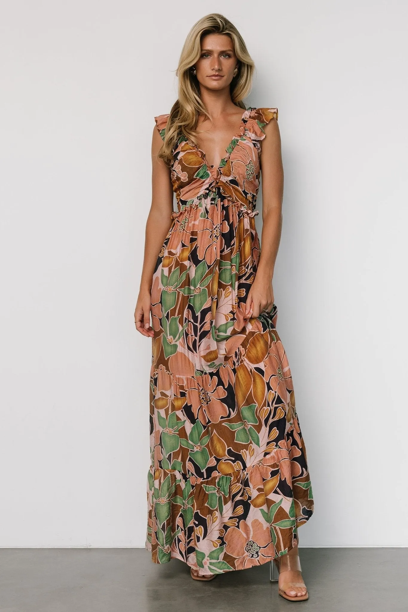 Nylah Back Tie Maxi Dress | Mocha Multi sold by Baltic Born product image thumbnail 4