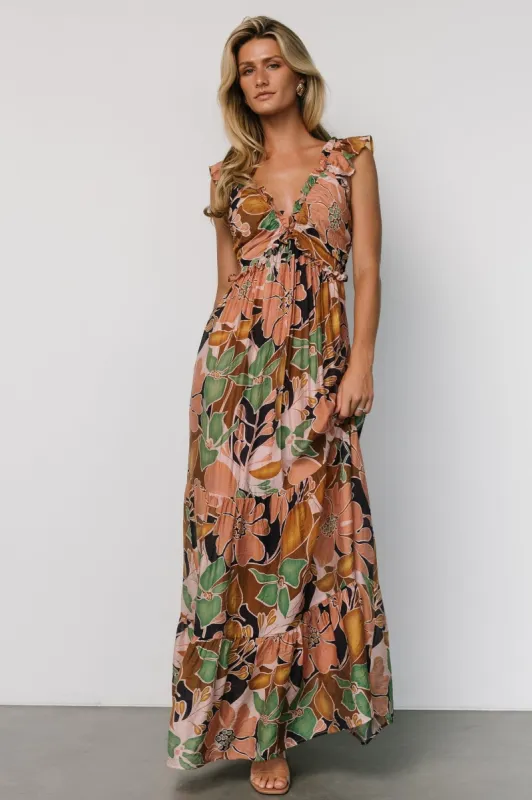 Nylah Back Tie Maxi Dress | Mocha Multi sold by Baltic Born