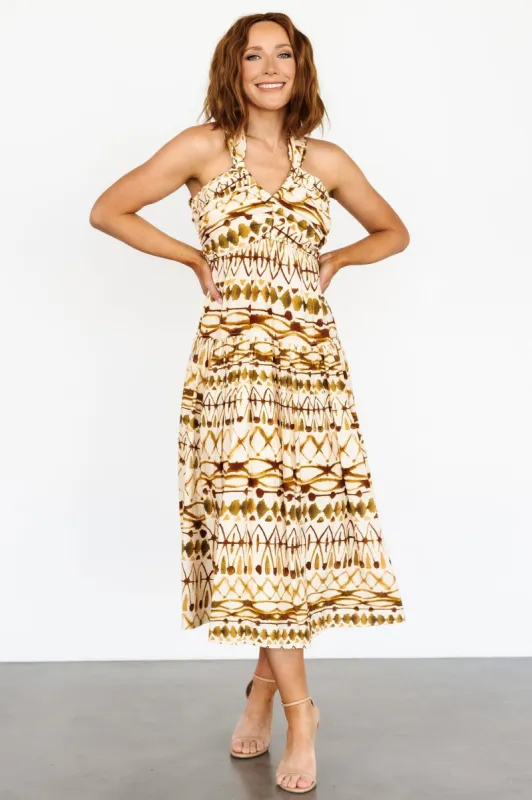 Seraphina Open Back Midi Dress | Tan Multi sold by Baltic Born