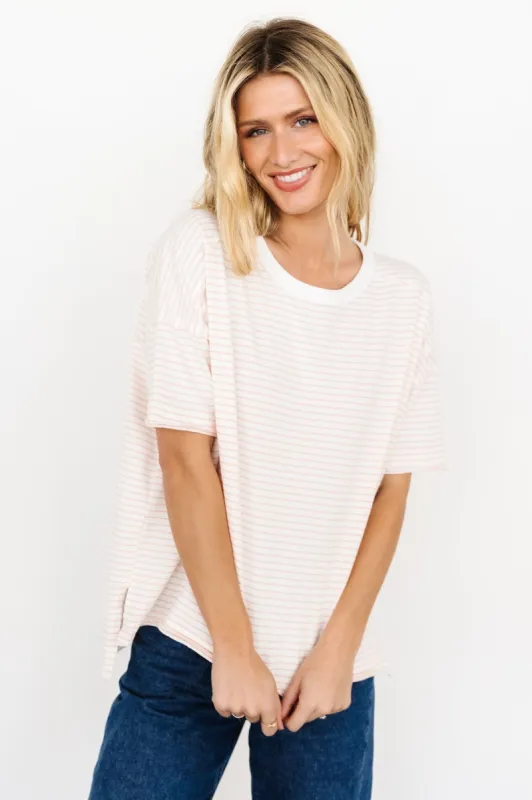 Evan Striped Tee | White + Pink sold by Baltic Born