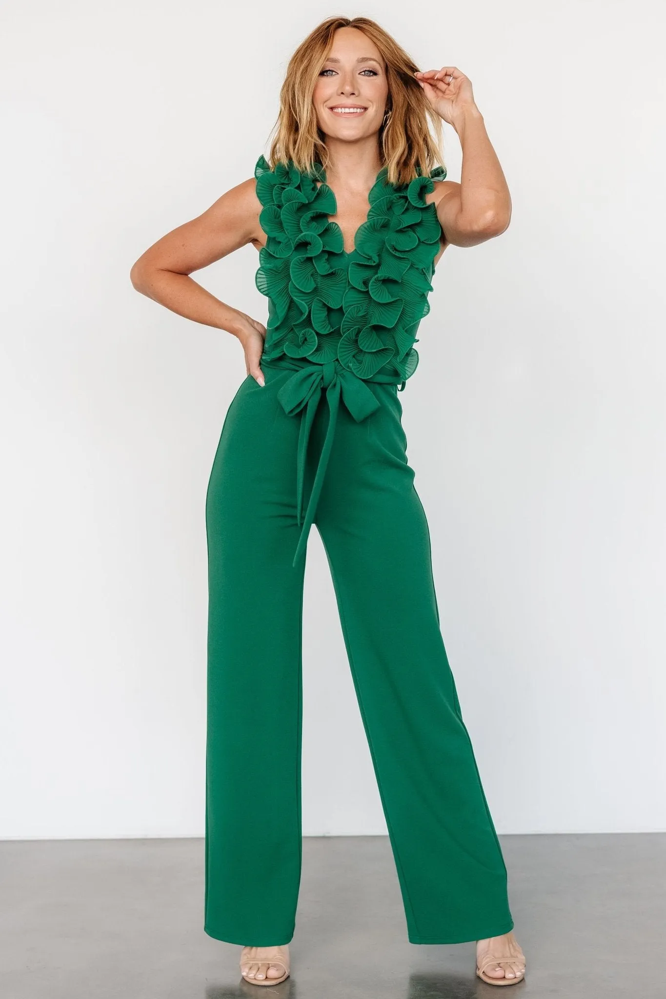 Tyra Ruffle Tank Jumpsuit | Green sold by Baltic Born