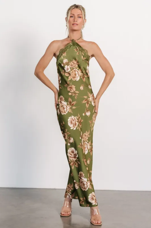 Myla Halter Maxi Dress | Olive Floral sold by Baltic Born