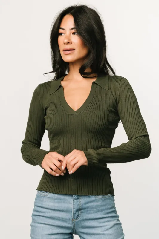 Boston Ribbed Top | Olive made by Blu Pepper