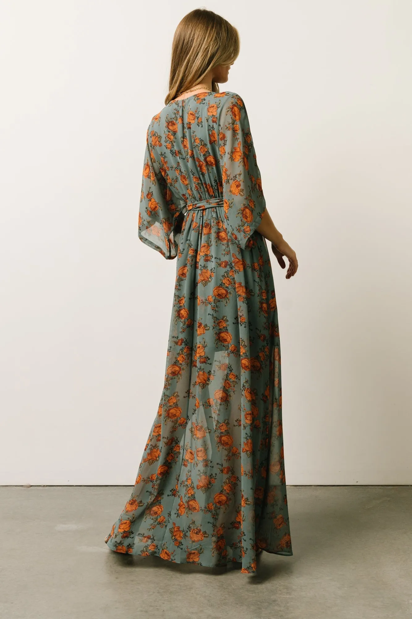 Kia Kimono Maxi Dress | Dusty Blue Floral sold by Baltic Born product image thumbnail 5