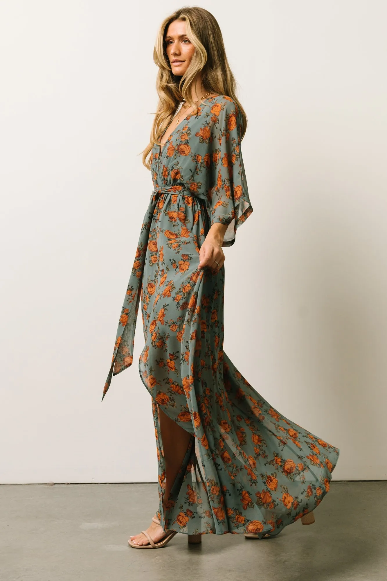 Kia Kimono Maxi Dress | Dusty Blue Floral sold by Baltic Born product image thumbnail 3