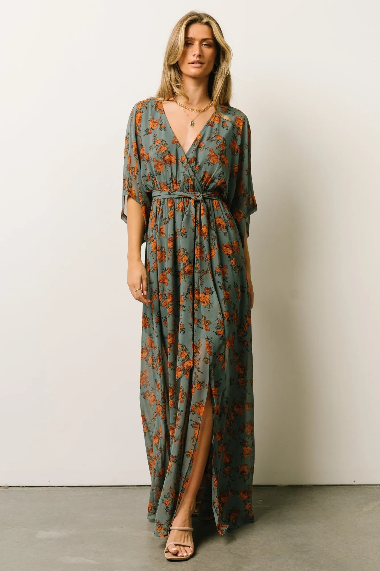 Kia Kimono Maxi Dress | Dusty Blue Floral sold by Baltic Born product image thumbnail 4