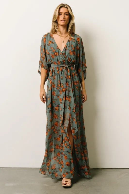 Kia Kimono Maxi Dress | Dusty Blue Floral sold by Baltic Born