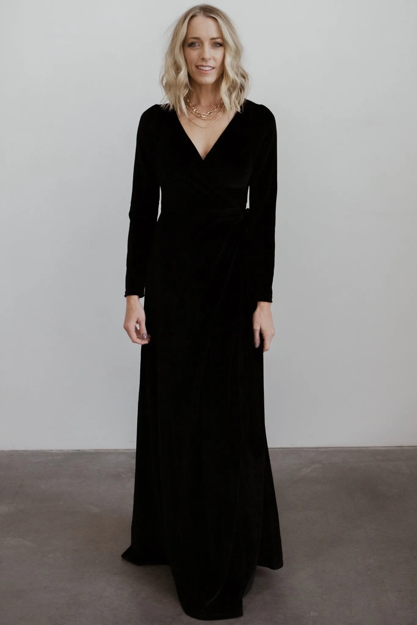 Esmerelda Velvet Wrap Maxi Dress | Black sold by Baltic Born product image thumbnail 4