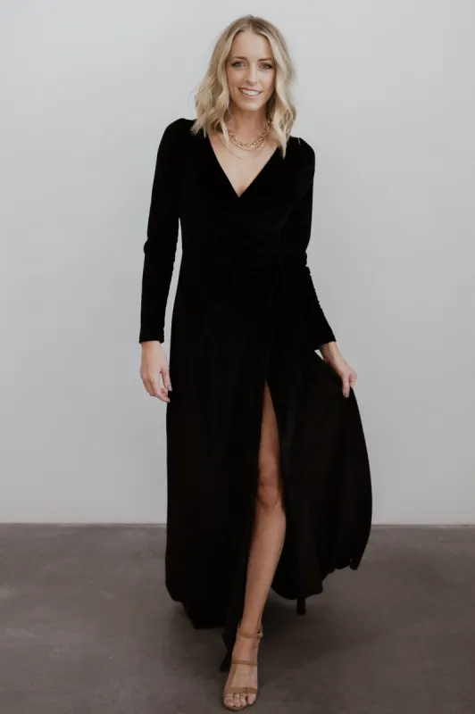 Esmerelda Velvet Wrap Maxi Dress | Black sold by Baltic Born