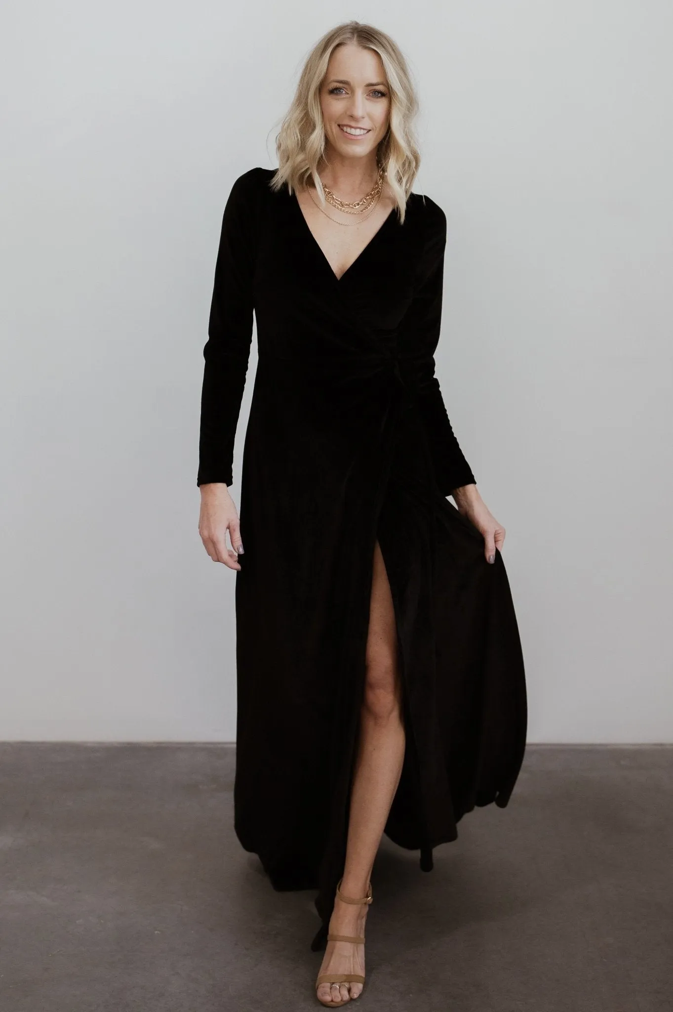Esmerelda Velvet Wrap Maxi Dress | Black sold by Baltic Born