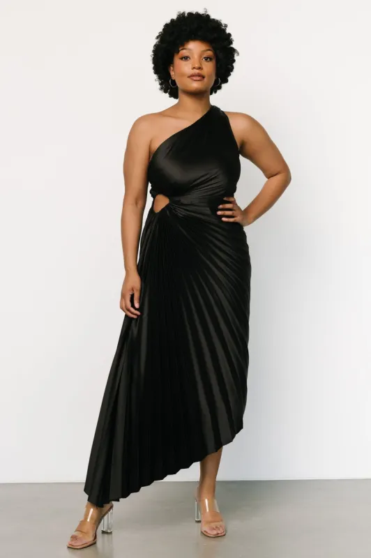Presley One Shoulder Pleated Dress | Black sold by Baltic Born