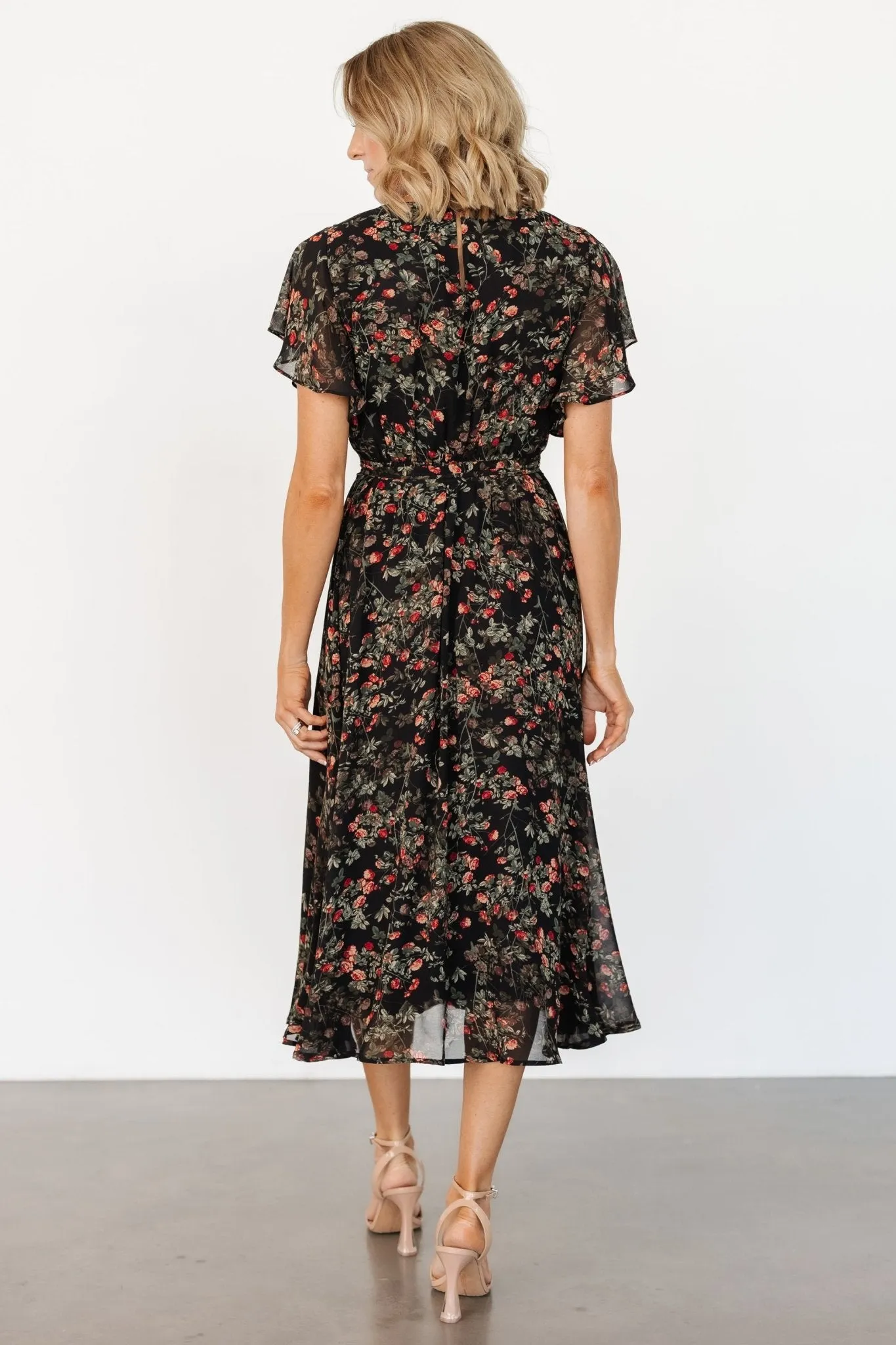 Laurel Midi Dress | Black + Red Floral sold by Baltic Born product image thumbnail 4