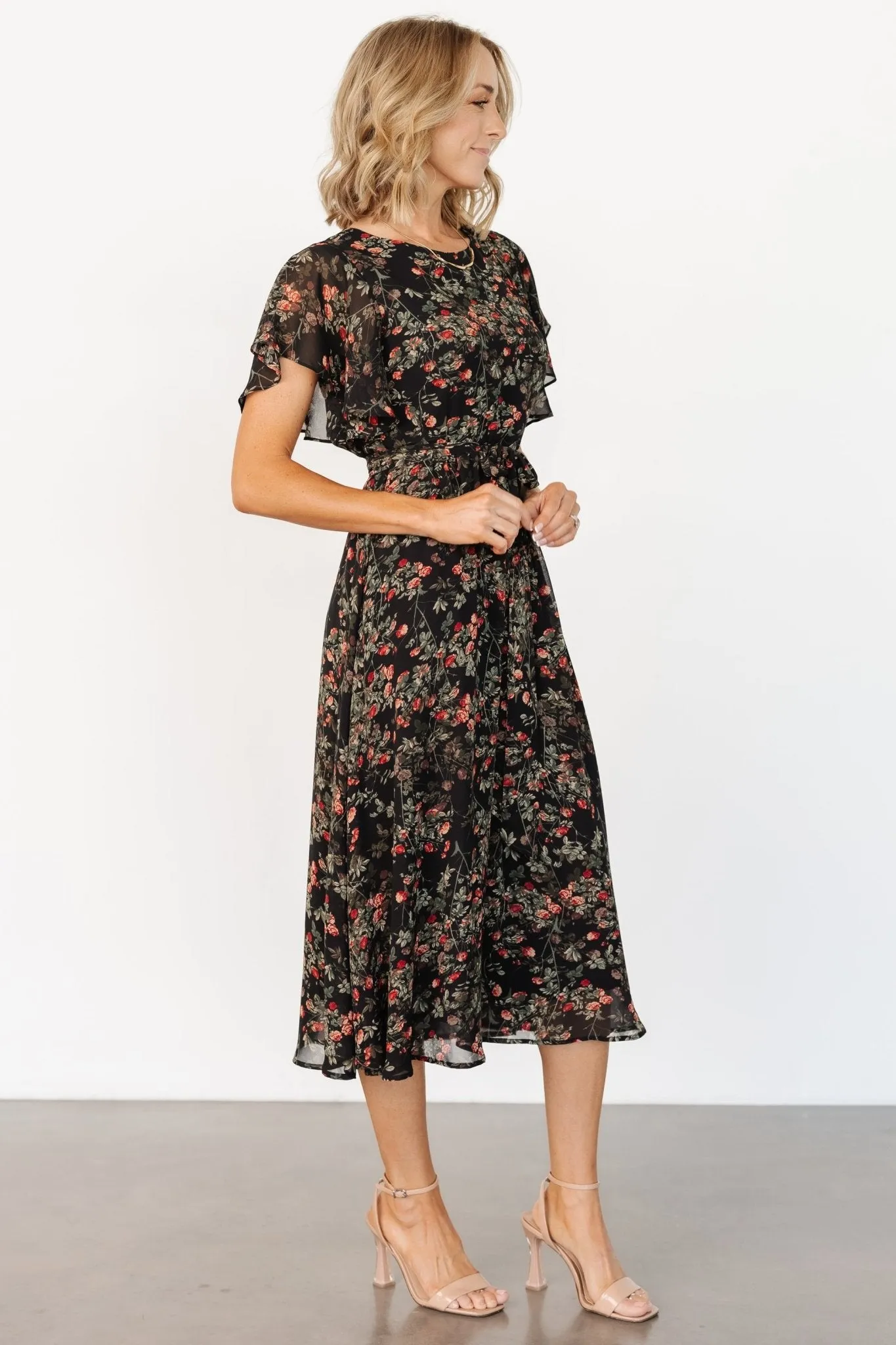 Laurel Midi Dress | Black + Red Floral sold by Baltic Born product image thumbnail 3