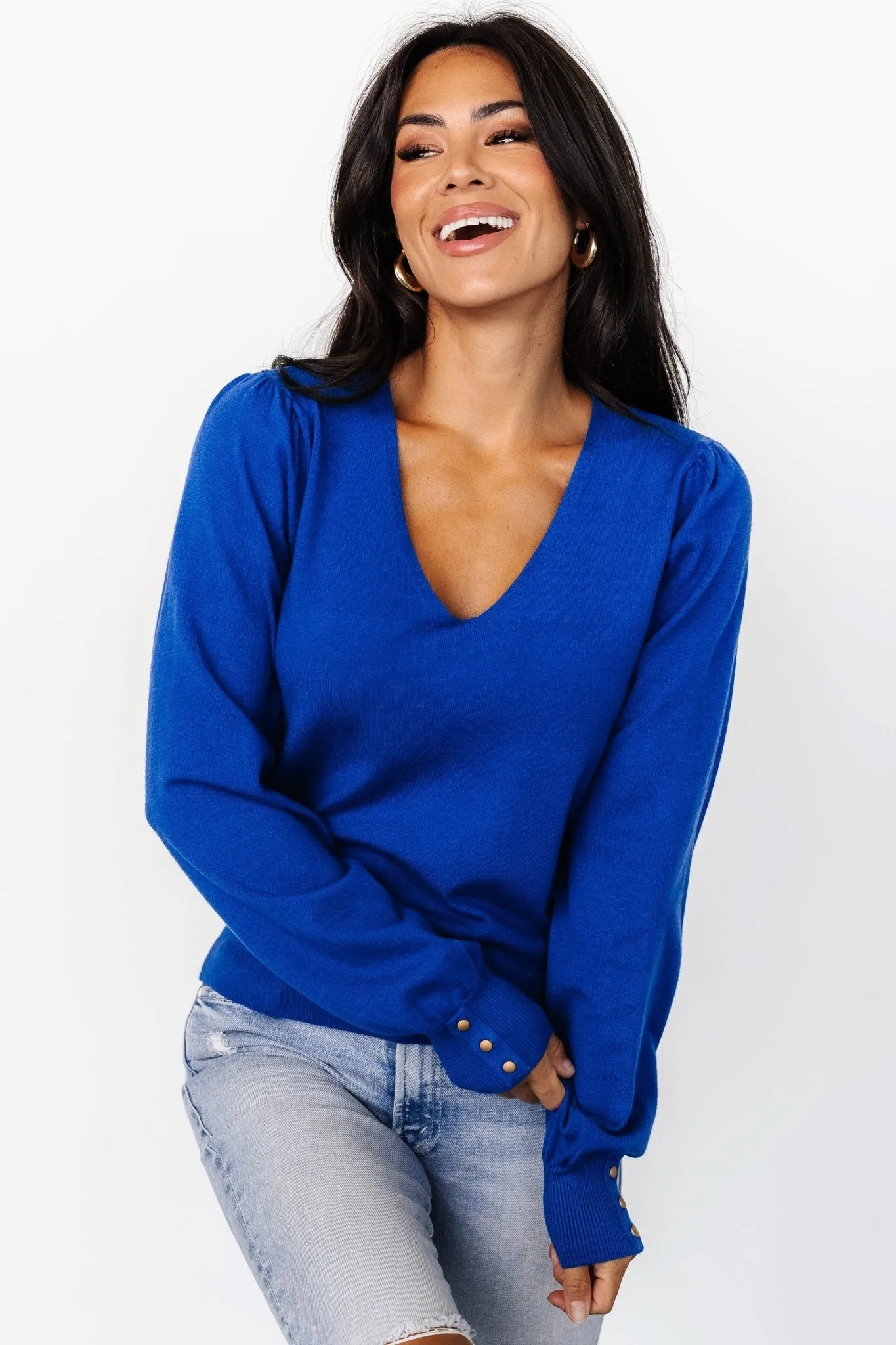 Sheila V Neck Sweater Top | Cobalt sold by Baltic Born