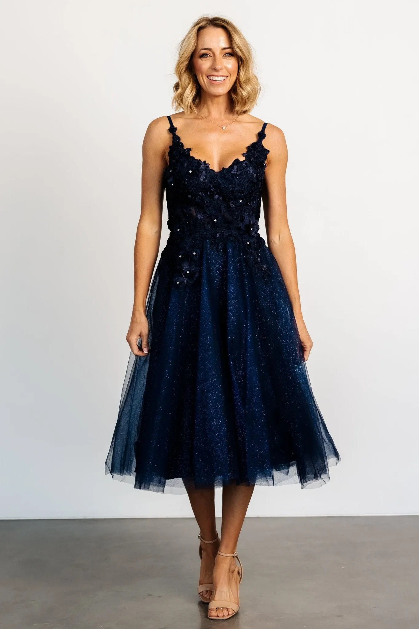 Noelle Shimmer Midi Dress | Midnight Blue sold by Baltic Born product image thumbnail 4