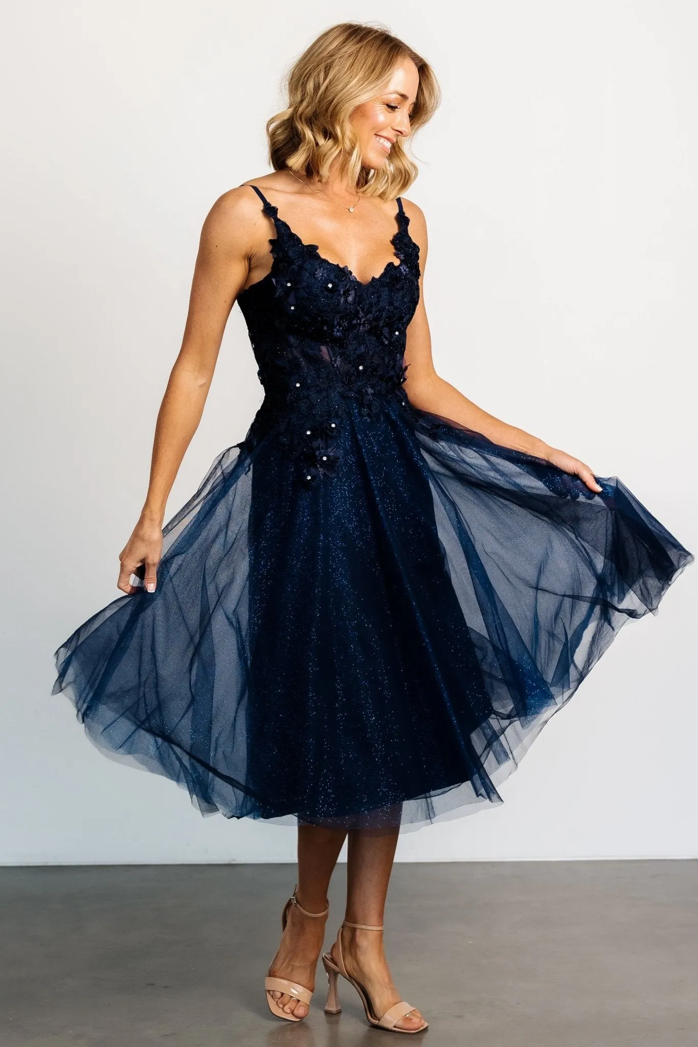 Noelle Shimmer Midi Dress | Midnight Blue sold by Baltic Born product image thumbnail 3