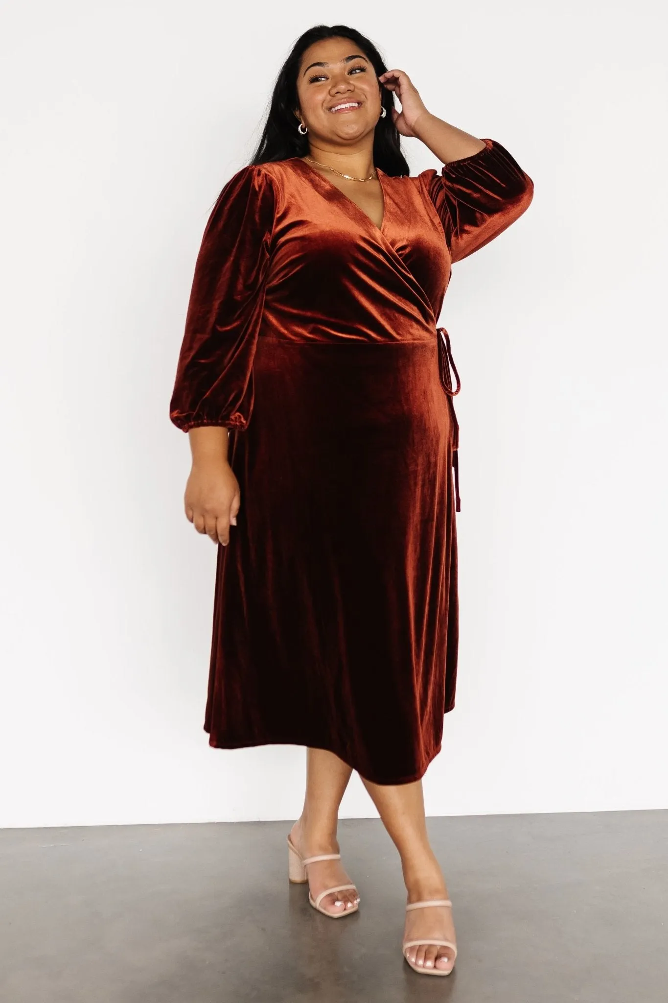 Beckinsale Velvet Wrap Dress | Cinnamon sold by Baltic Born product image thumbnail 2