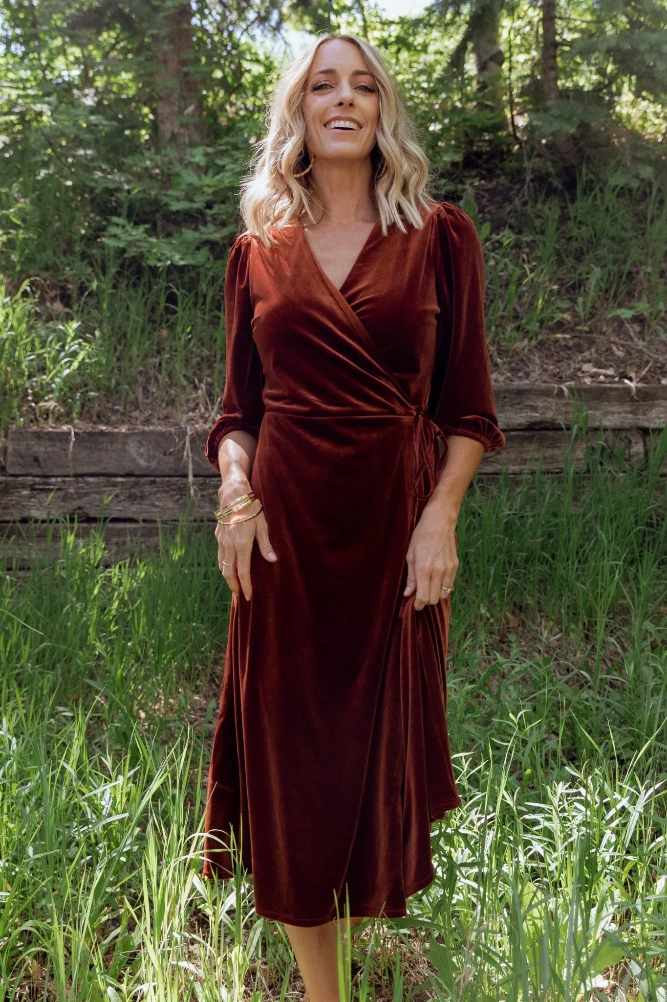 Beckinsale Velvet Wrap Dress | Cinnamon sold by Baltic Born