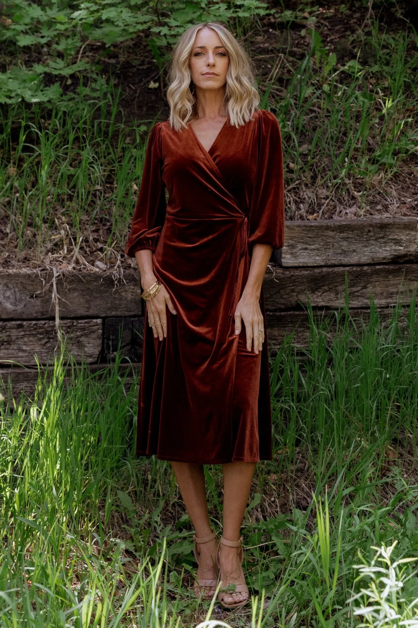 Beckinsale Velvet Wrap Dress | Cinnamon sold by Baltic Born product image thumbnail 4