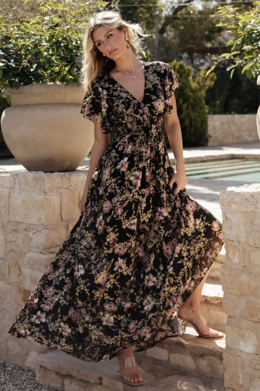 Lynlee Metallic Maxi Dress | Black + Mauve sold by Baltic Born