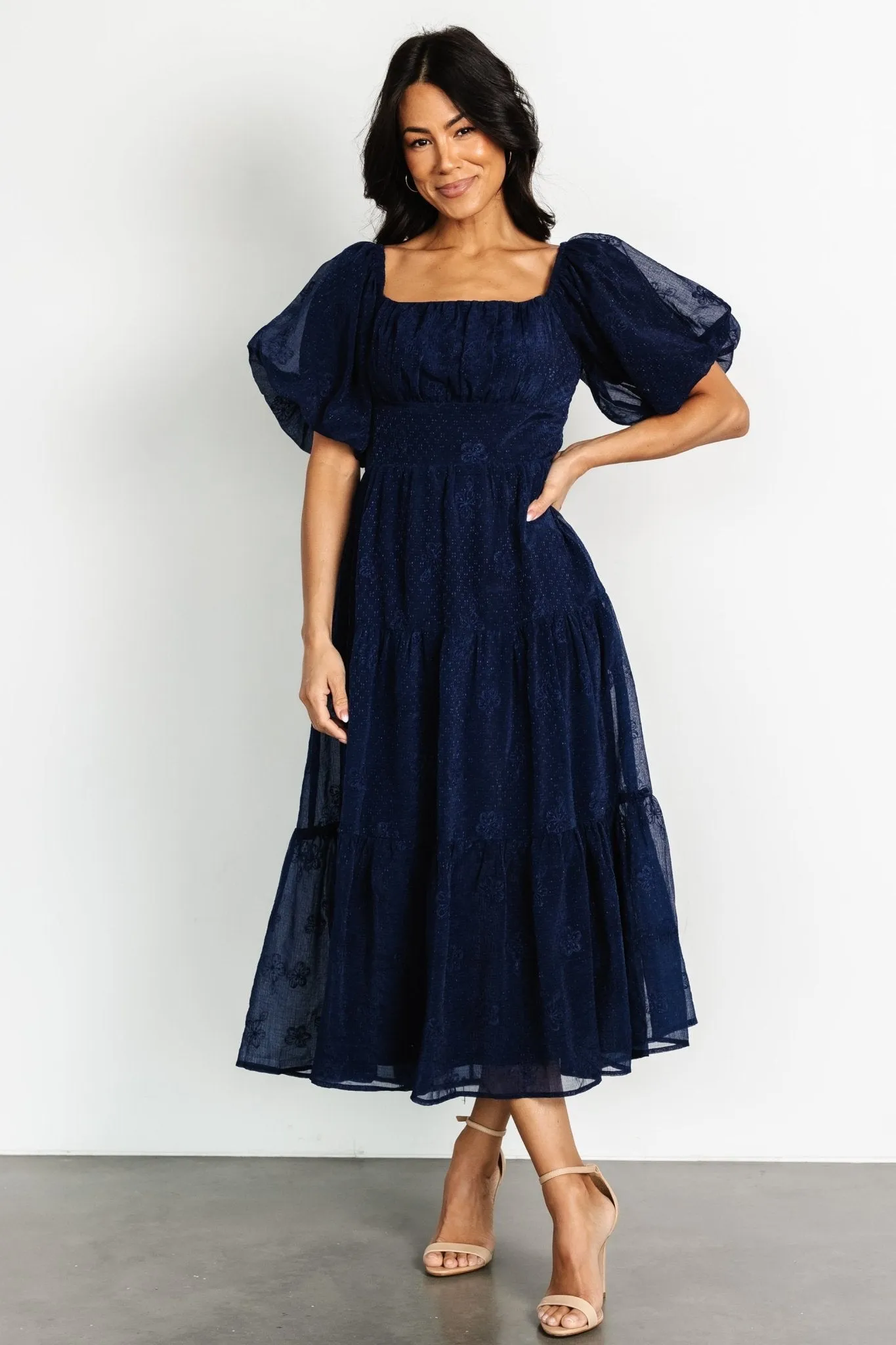 Rina Embroidered Shimmer Dress | Midnight Blue sold by Baltic Born