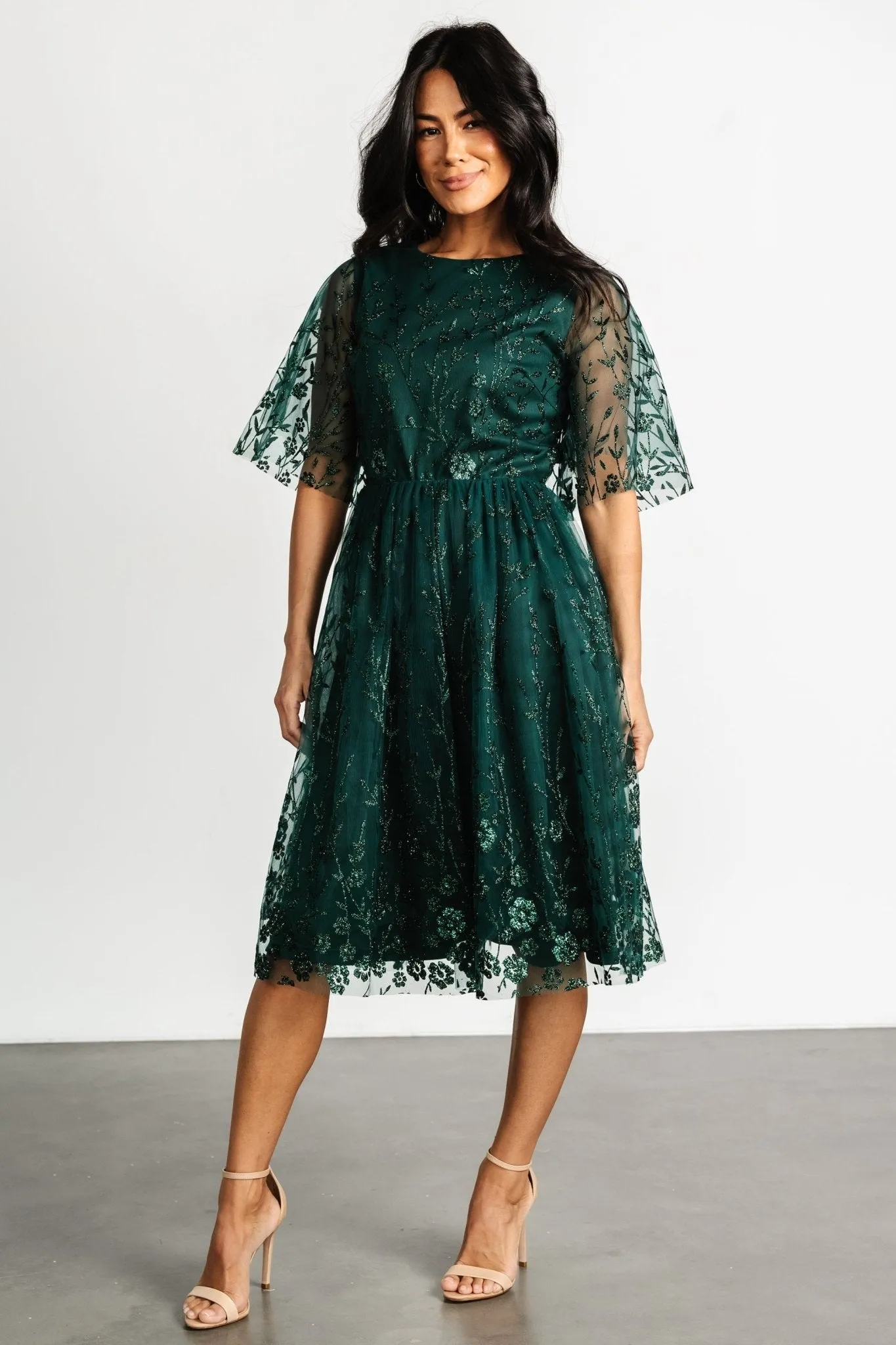 Duchess Tulle Dress | Dark Green Sparkle sold by Baltic Born