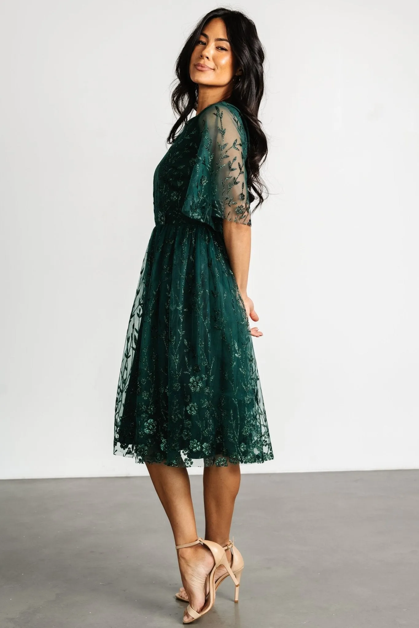 Duchess Tulle Dress | Dark Green Sparkle sold by Baltic Born product image thumbnail 3