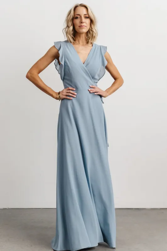 Saya Wrap Maxi Dress | Dusty Blue sold by Baltic Born