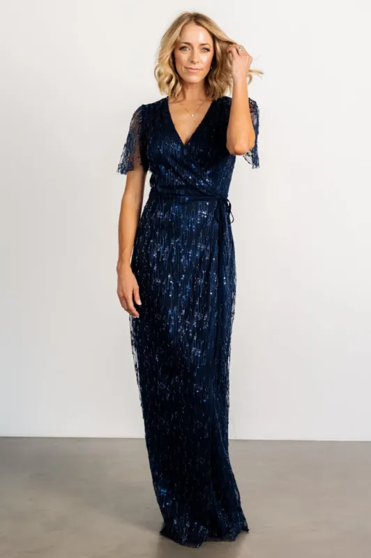 Liza Sequin Wrap Maxi Dress | Navy sold by Baltic Born