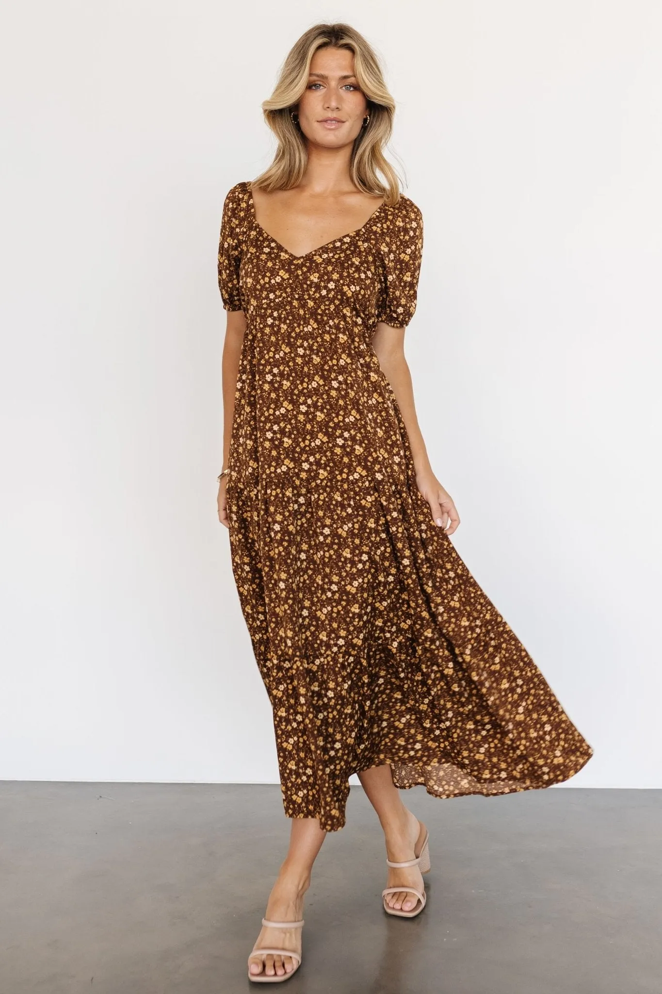 Gables Puff Sleeve Maxi Dress | Brown Multi sold by Baltic Born