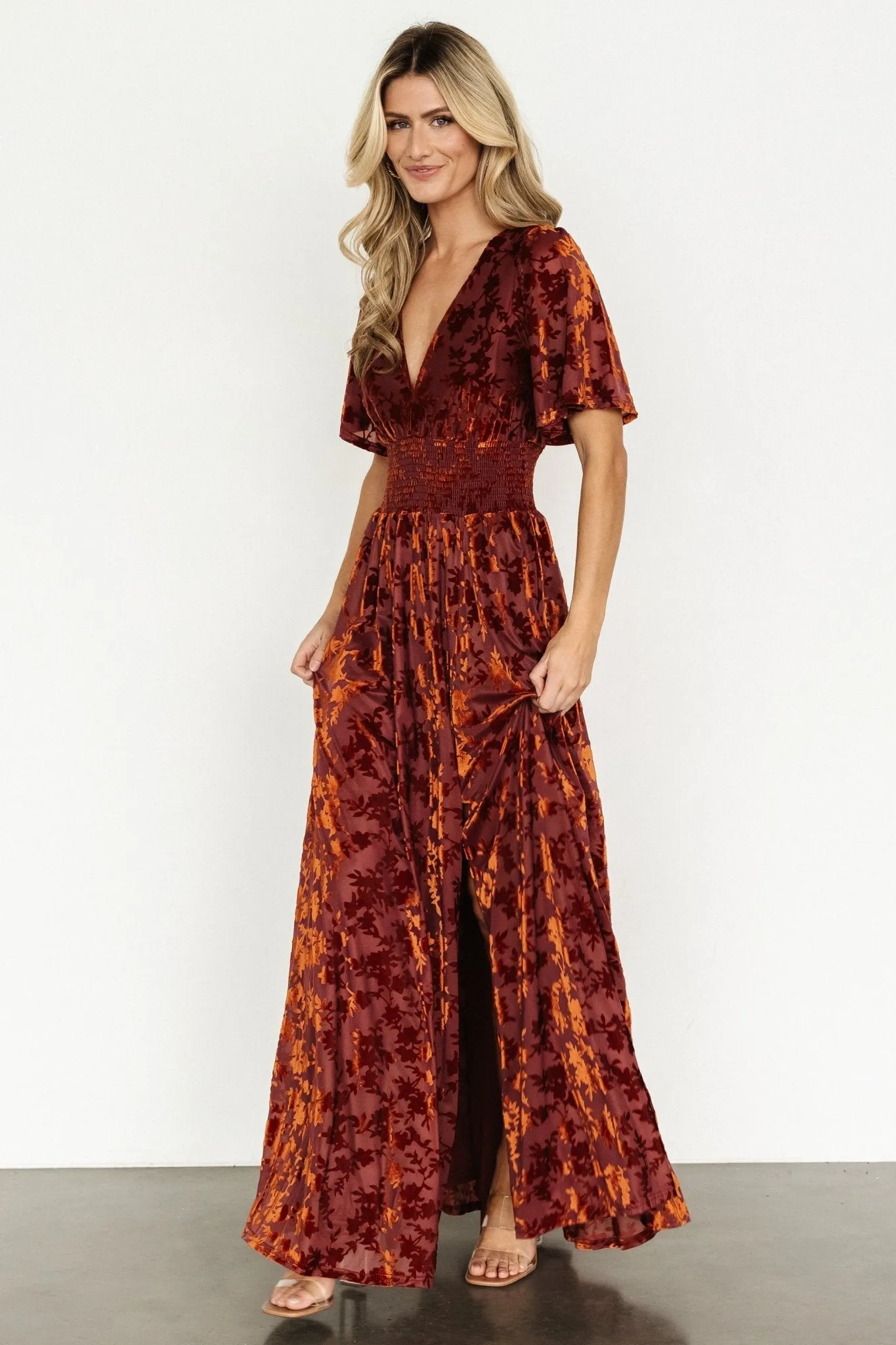 Veronica Velvet Maxi Dress | Rust sold by Baltic Born product image thumbnail 3
