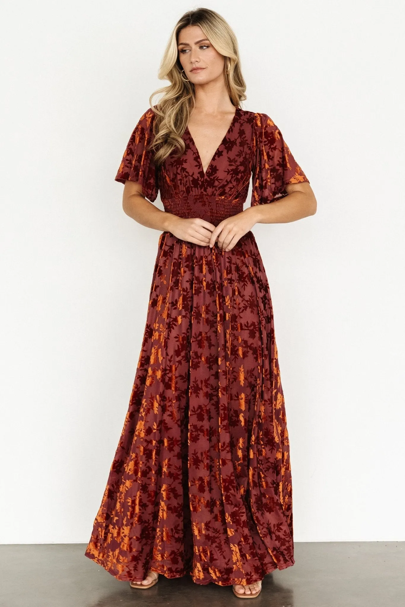Veronica Velvet Maxi Dress | Rust sold by Baltic Born product image thumbnail 4