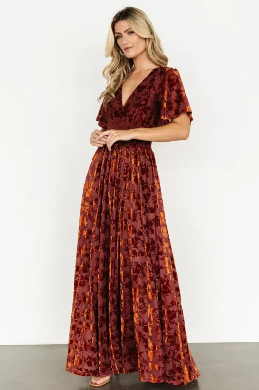 Veronica Velvet Maxi Dress | Rust sold by Baltic Born