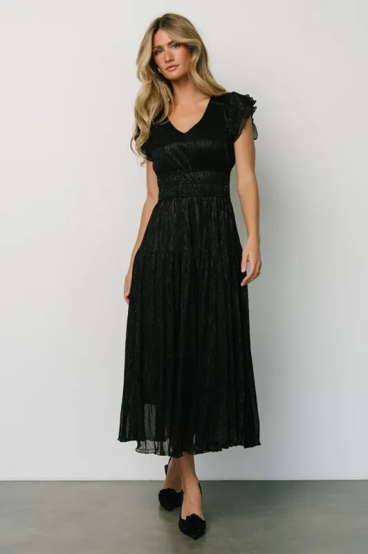 Miley Pleated Shimmer Dress | Black sold by Baltic Born