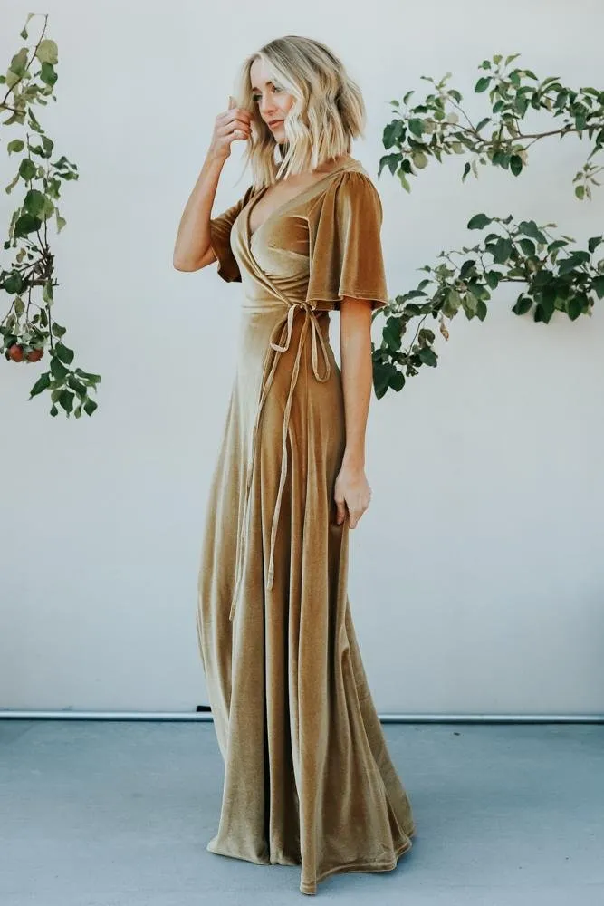 Meghan Velvet Wrap Maxi Dress | Gold sold by Baltic Born product image thumbnail 5