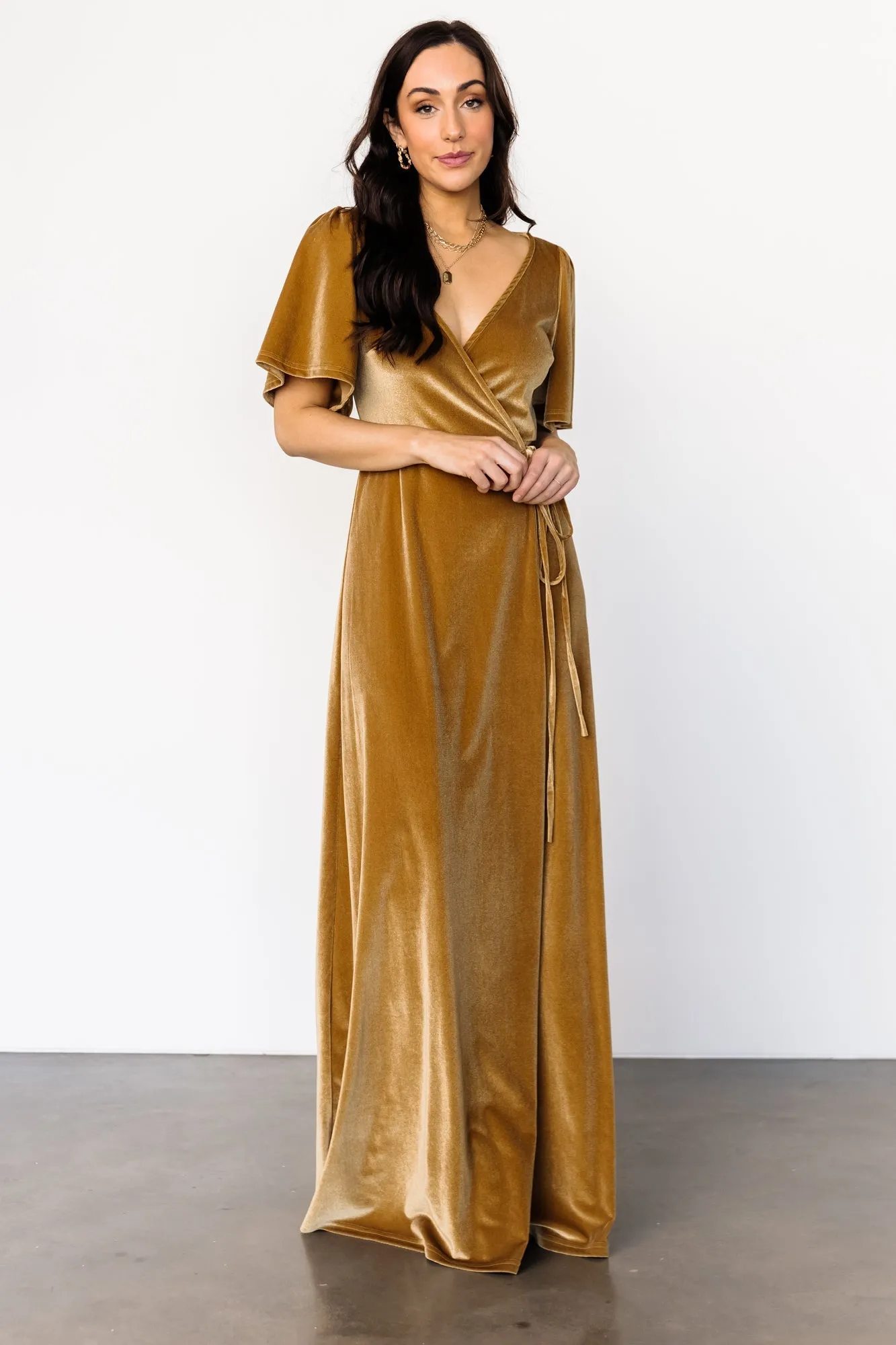 Meghan Velvet Wrap Maxi Dress | Gold sold by Baltic Born product image thumbnail 2
