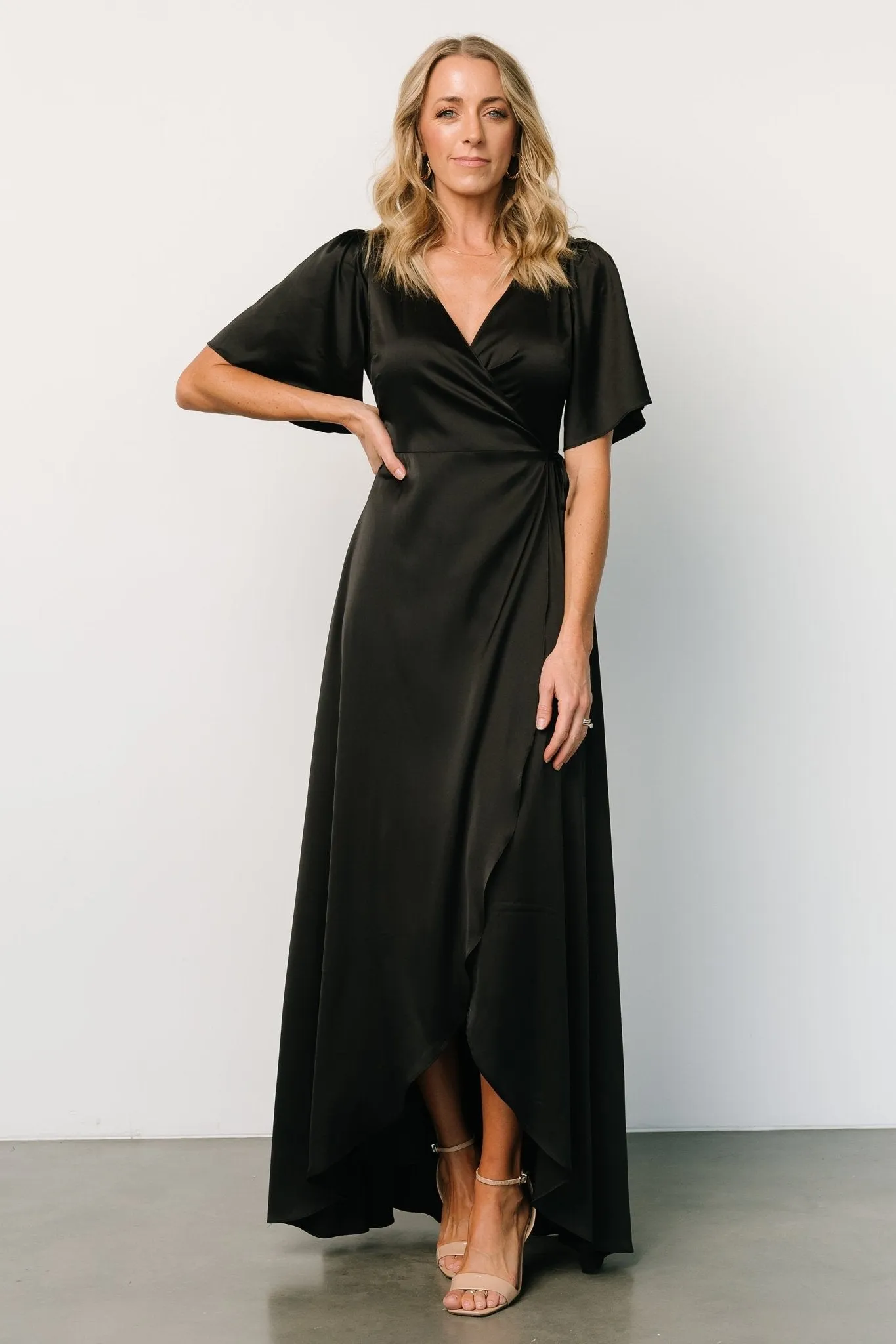 Vara Satin Maxi Wrap Dress | Black sold by Baltic Born product image thumbnail 3