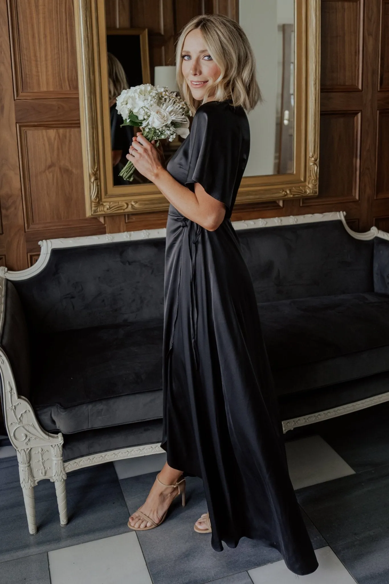 Vara Satin Maxi Wrap Dress | Black sold by Baltic Born product image thumbnail 4