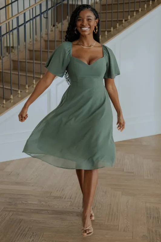 Colette Sweetheart Midi Dress | Dark Sage sold by Baltic Born