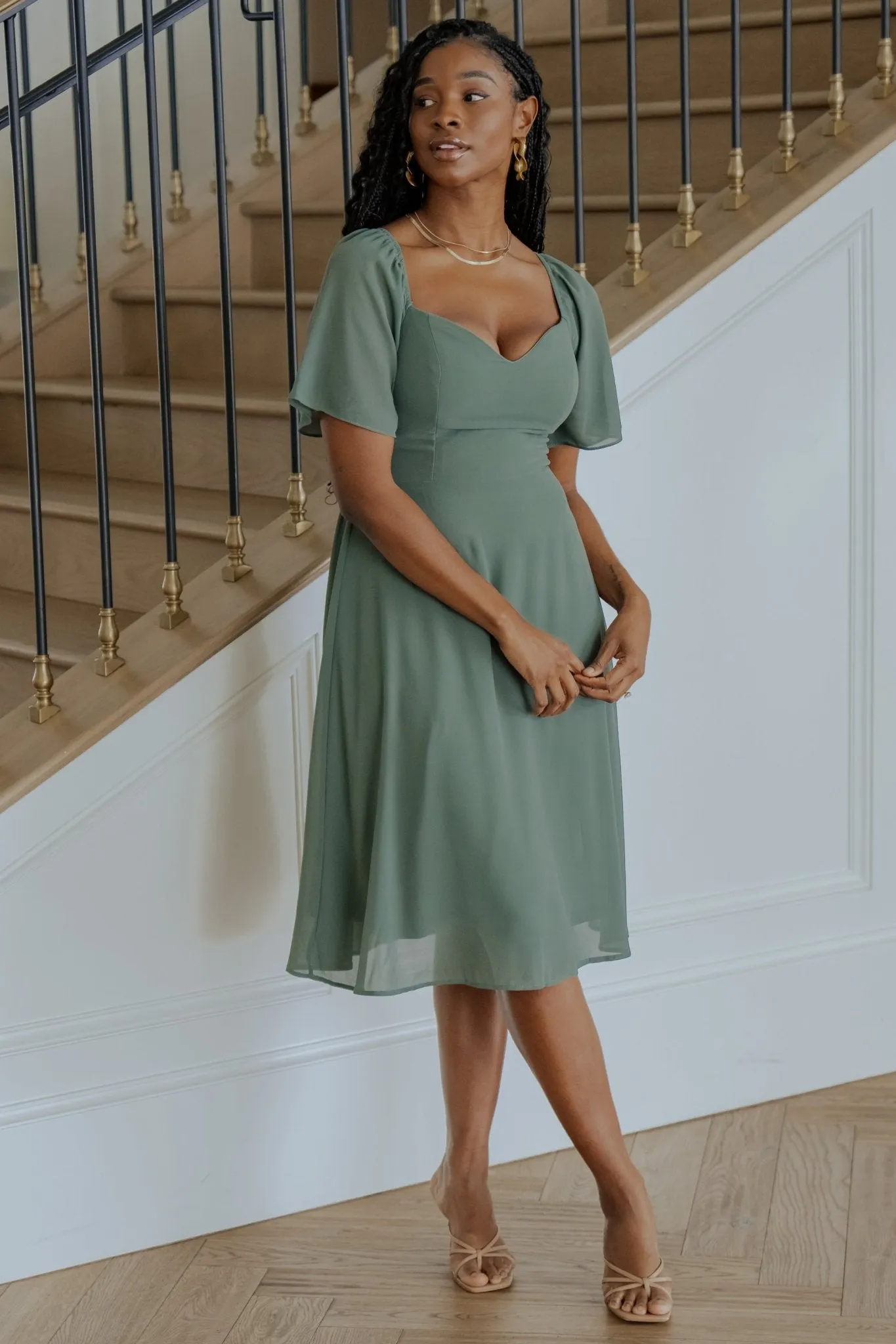 Colette Sweetheart Midi Dress | Dark Sage sold by Baltic Born product image thumbnail 3