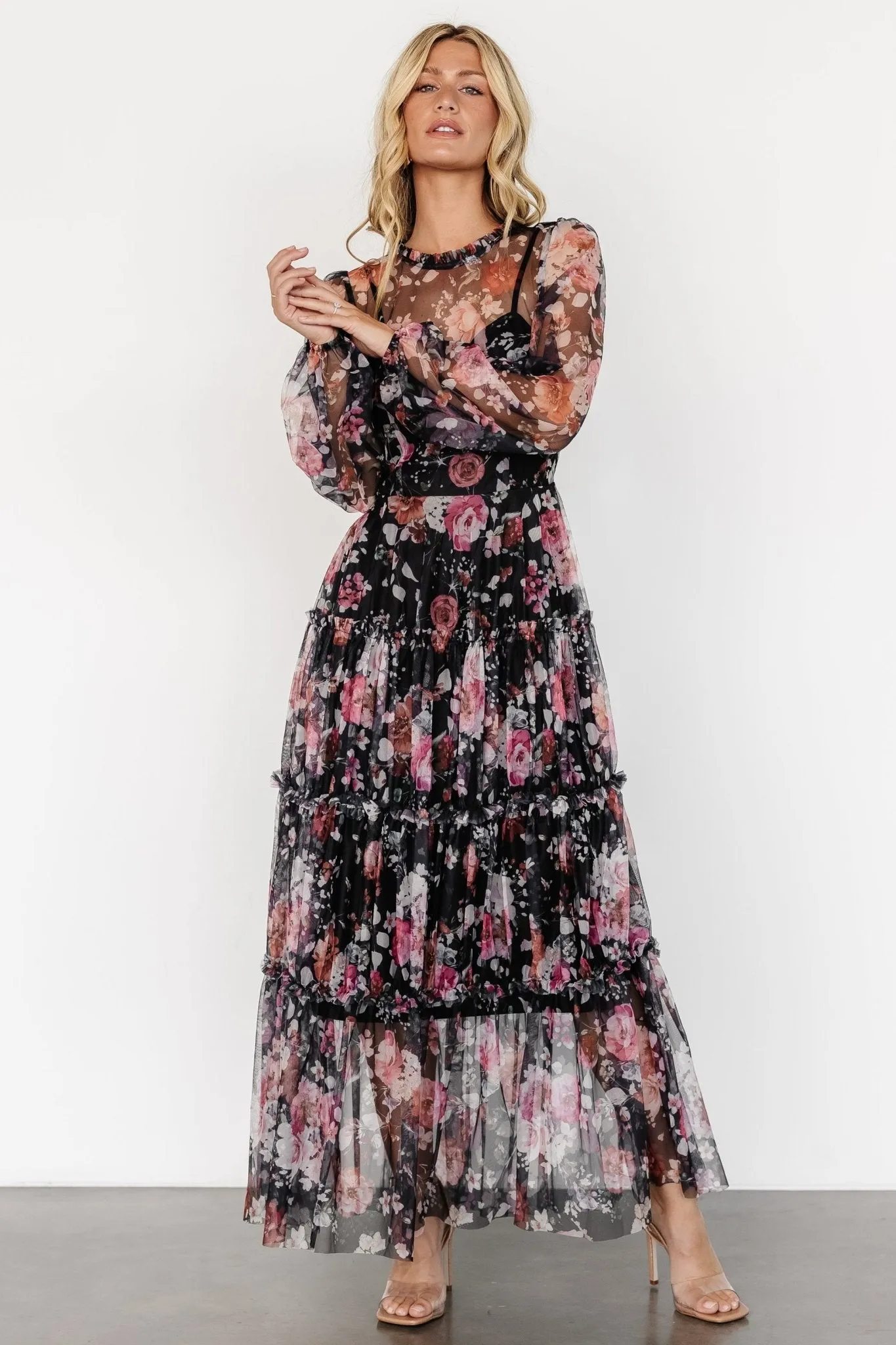 Stephanie Tiered Maxi Dress | Black Floral sold by Baltic Born product image thumbnail 5