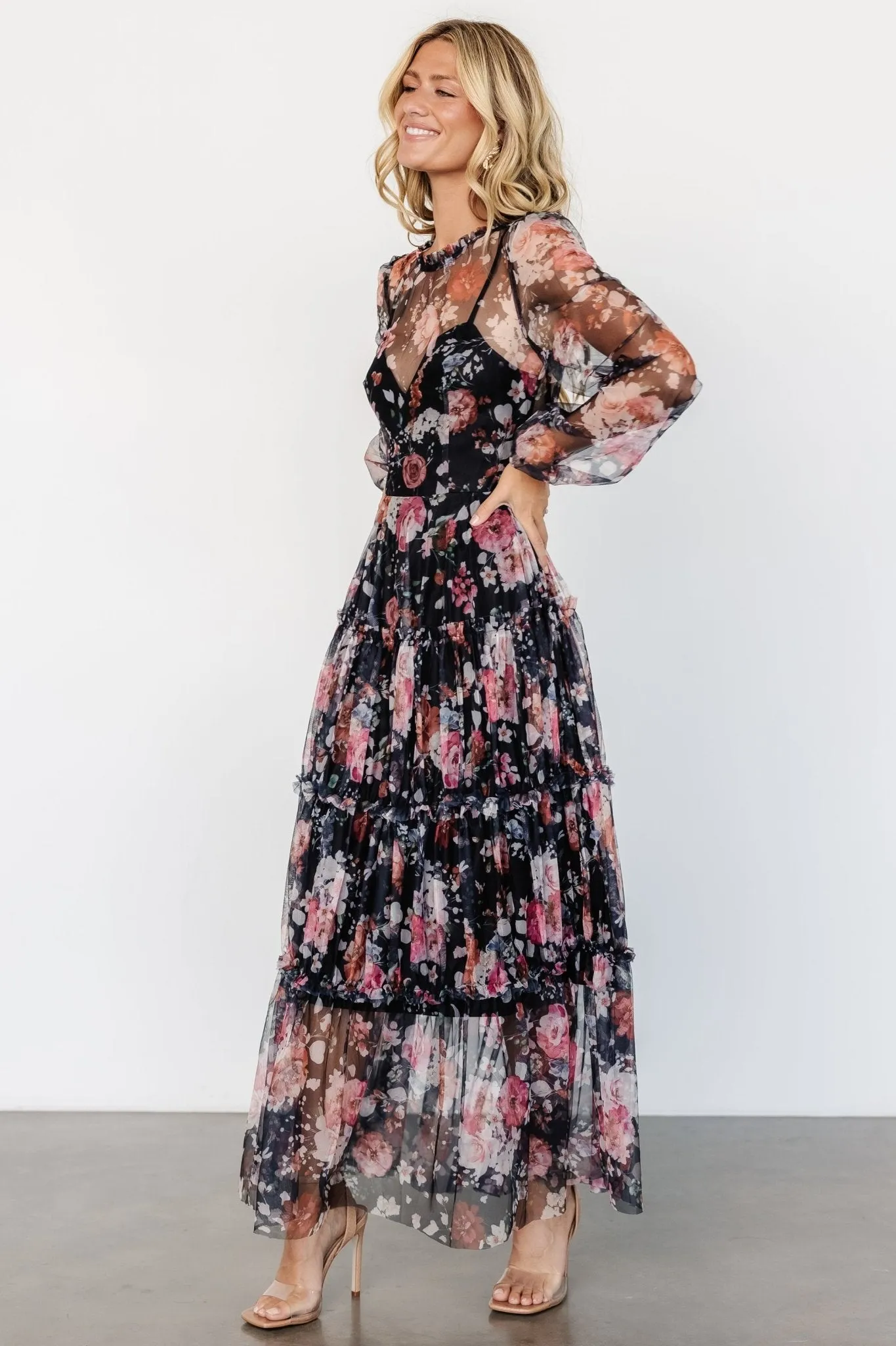 Stephanie Tiered Maxi Dress | Black Floral sold by Baltic Born product image thumbnail 3