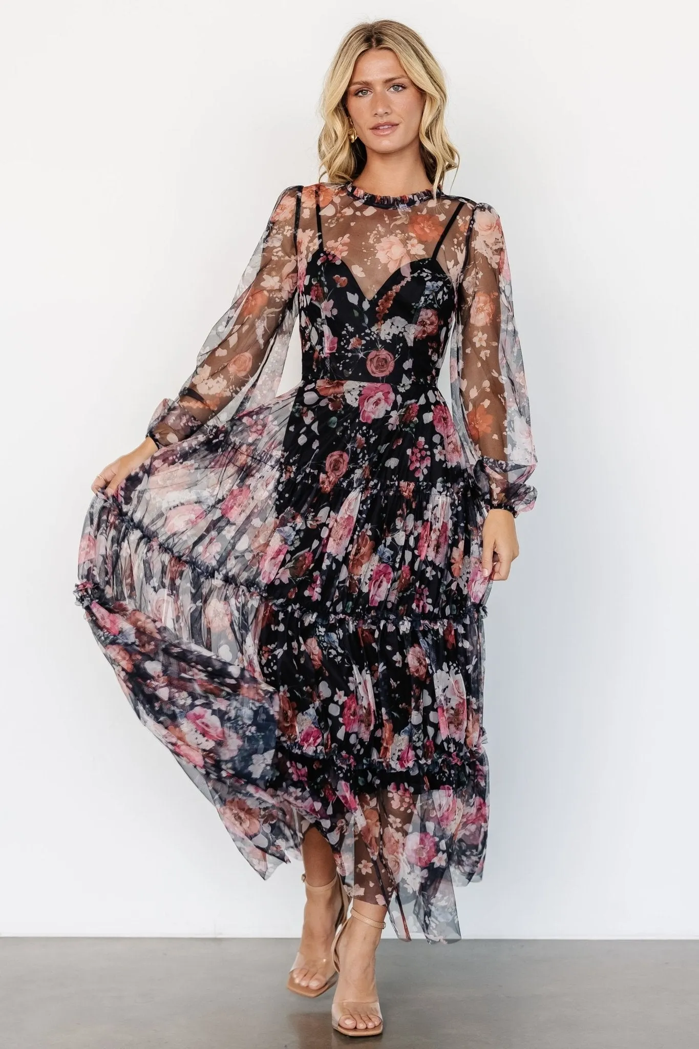 Stephanie Tiered Maxi Dress | Black Floral sold by Baltic Born product image thumbnail 4