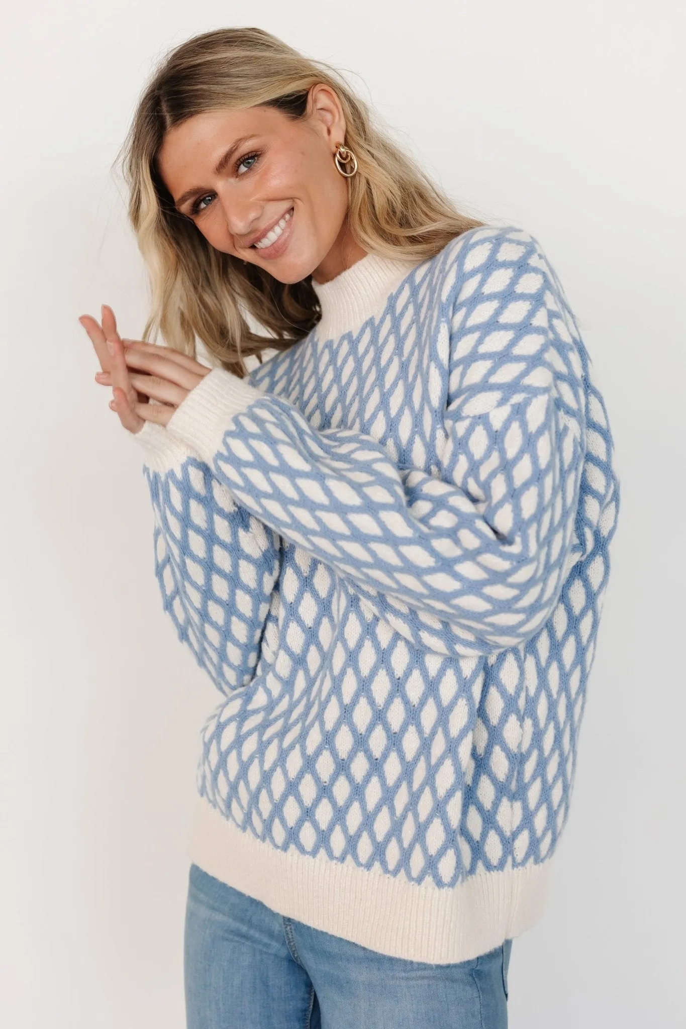 Hendrix Diamond Knit Sweater | Blue sold by Baltic Born product image thumbnail 4