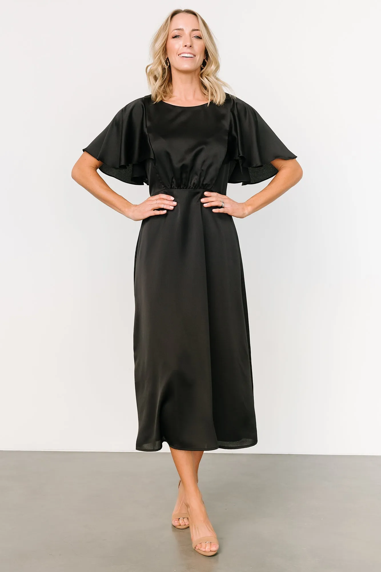 Cinta Satin Midi Dress | Black sold by Baltic Born